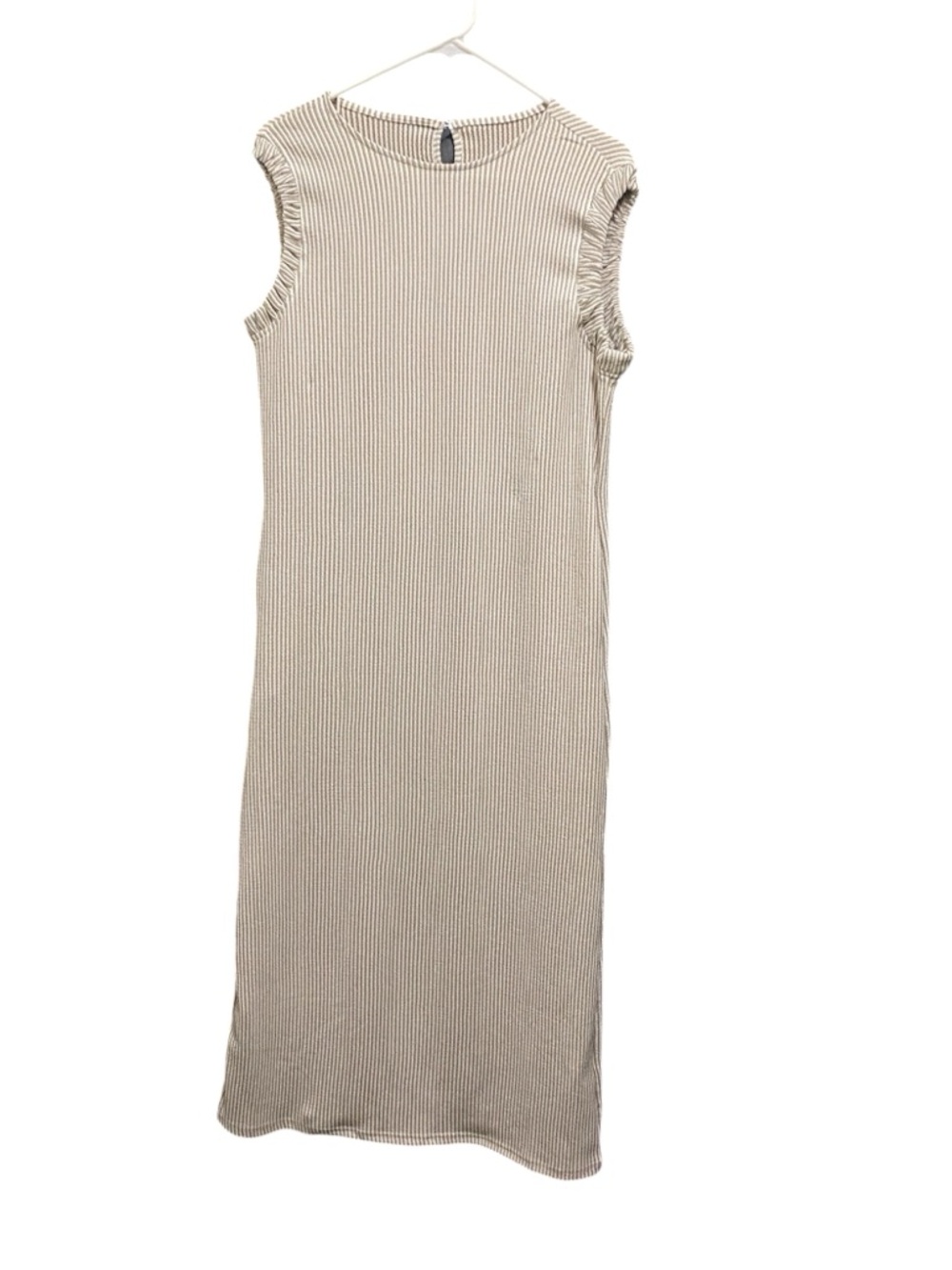 Ribbed Sleeveless Midi Dress in Light Beige